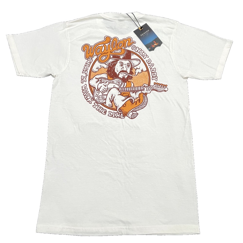 NEW‎ Seager Co. x Waylon Jennings Walk the Line T Shirt Small White Double Sided